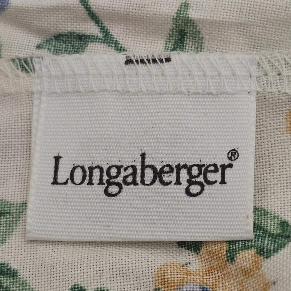 Longaberger Handmade Basket Small Square Light Wood Floral Cotton Liner Vtg 2004